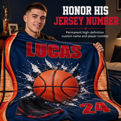 Gift for my son's graduation night as a basketball player - personalized basketball blanket and team souvenir