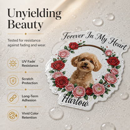 Custom Pet Memorial Sticker, Forever In My Heart Sunflower Wreath Personalized Pet Photo Decal, Custom Pet Name Vinyl Sticker for Car Window Laptop Fridge, Pet Loss Remembrance Gift for Dog Cat Owner