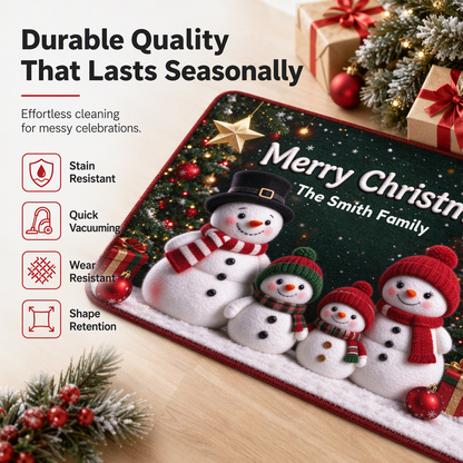 Personalized Snowman Family Christmas Throw Blanket – Custom Name Holiday Family Decor