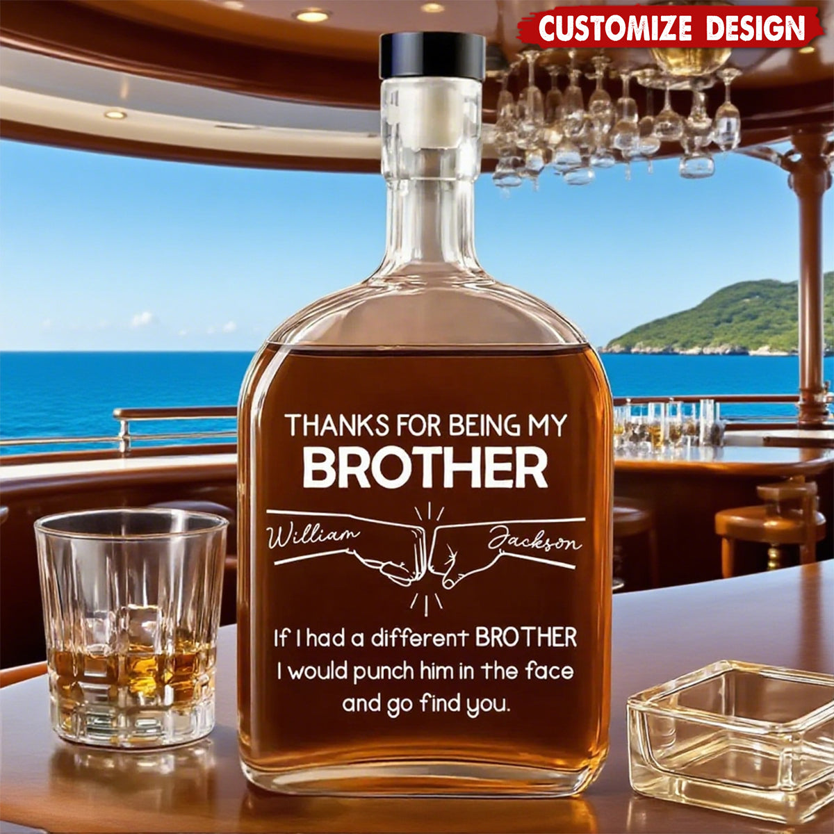 A Brother Like You Is One of a Kind, Personalized Whiskey Decanter, Custom Names Gift for Brothers