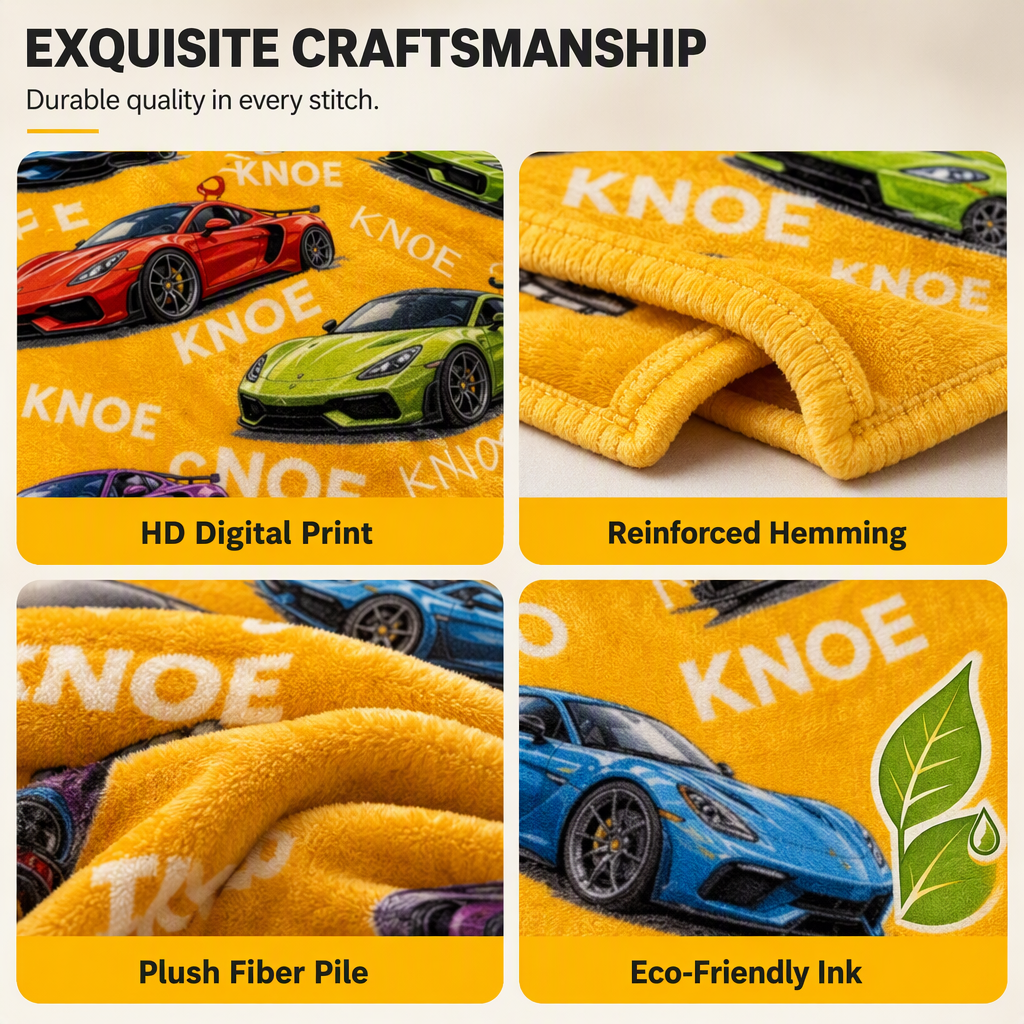 Customized sports car blanket with the child's name - a thoughtful customized gift to keep children warm at night