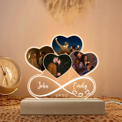Custom Photo Infinity Heart Balloon‑Shaped 3D LED Lamp‑Personalized Romantic Gift for Couples