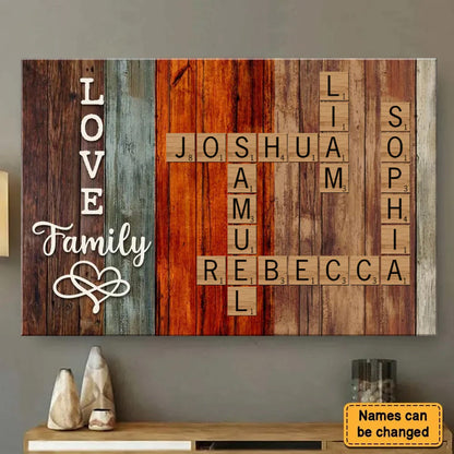 Every Name Tells Our Family Story – Personalized Family Crossword Canvas / Poster, Custom Names & Photo Wall Art