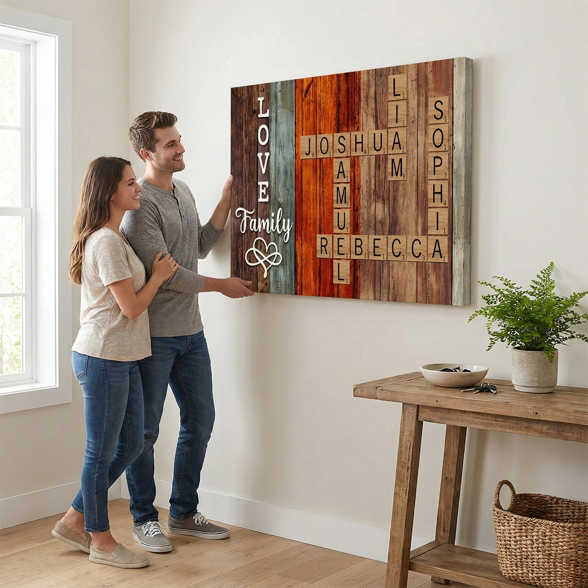 Every Name Tells Our Family Story – Personalized Family Crossword Canvas / Poster, Custom Names & Photo Wall Art