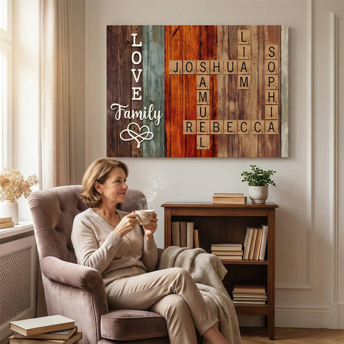 Every Name Tells Our Family Story – Personalized Family Crossword Canvas / Poster, Custom Names & Photo Wall Art