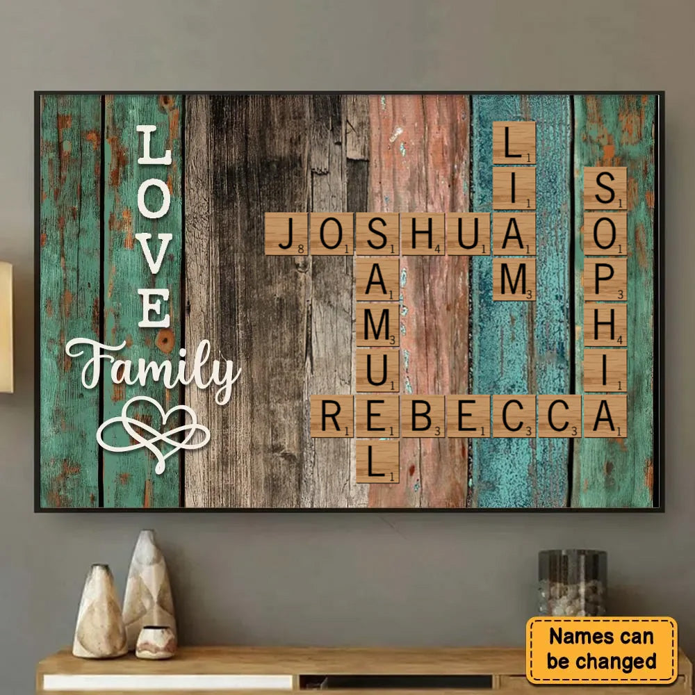 Every Name Tells Our Family Story – Personalized Family Crossword Canvas / Poster, Custom Names & Photo Wall Art