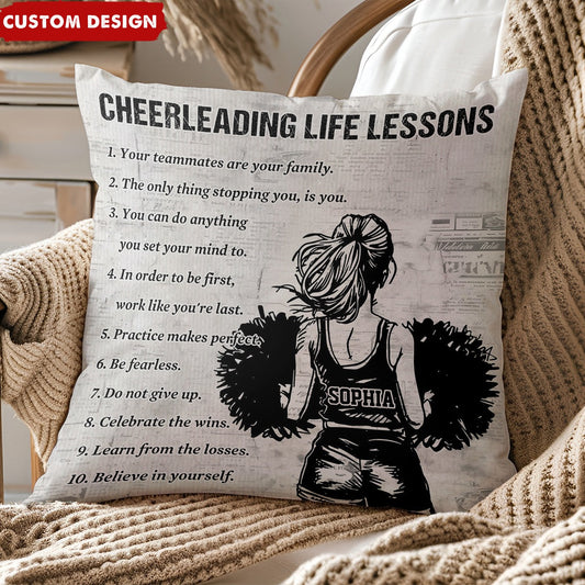 Personalized Cheerleading Life Lessons Pillow - Custom Keepsake Throw Pillow Gift for Cheerleader Girls