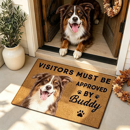 Personalized Standard Doormat with Watercolor Dog Art, Visitors Must Be Approved, Unique Gift for Dog Owners