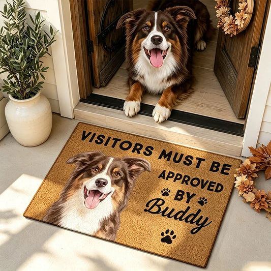 Personalized Standard Doormat with Watercolor Dog Art, Visitors Must Be Approved, Unique Gift for Dog Owners