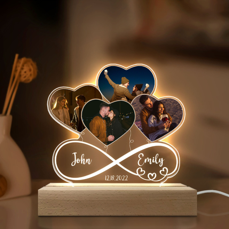Custom Photo Infinity Heart Balloon‑Shaped 3D LED Lamp‑Personalized Romantic Gift for Couples