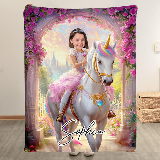 Unicorn Princess - Personalized Photo Blanket - Gifts For Daughters, Girls
