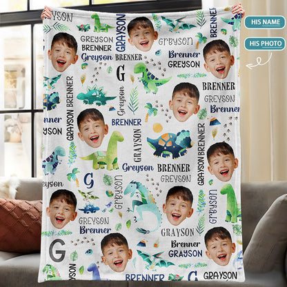 Custom Dinosaur Face Blanket - Personalized with Kid’s Photo