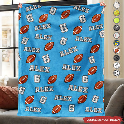 Colorful Multi-Sport Pattern Custom Throw Blanket - Personalized Blanket Featuring Baseball, Volleyball, Basketball