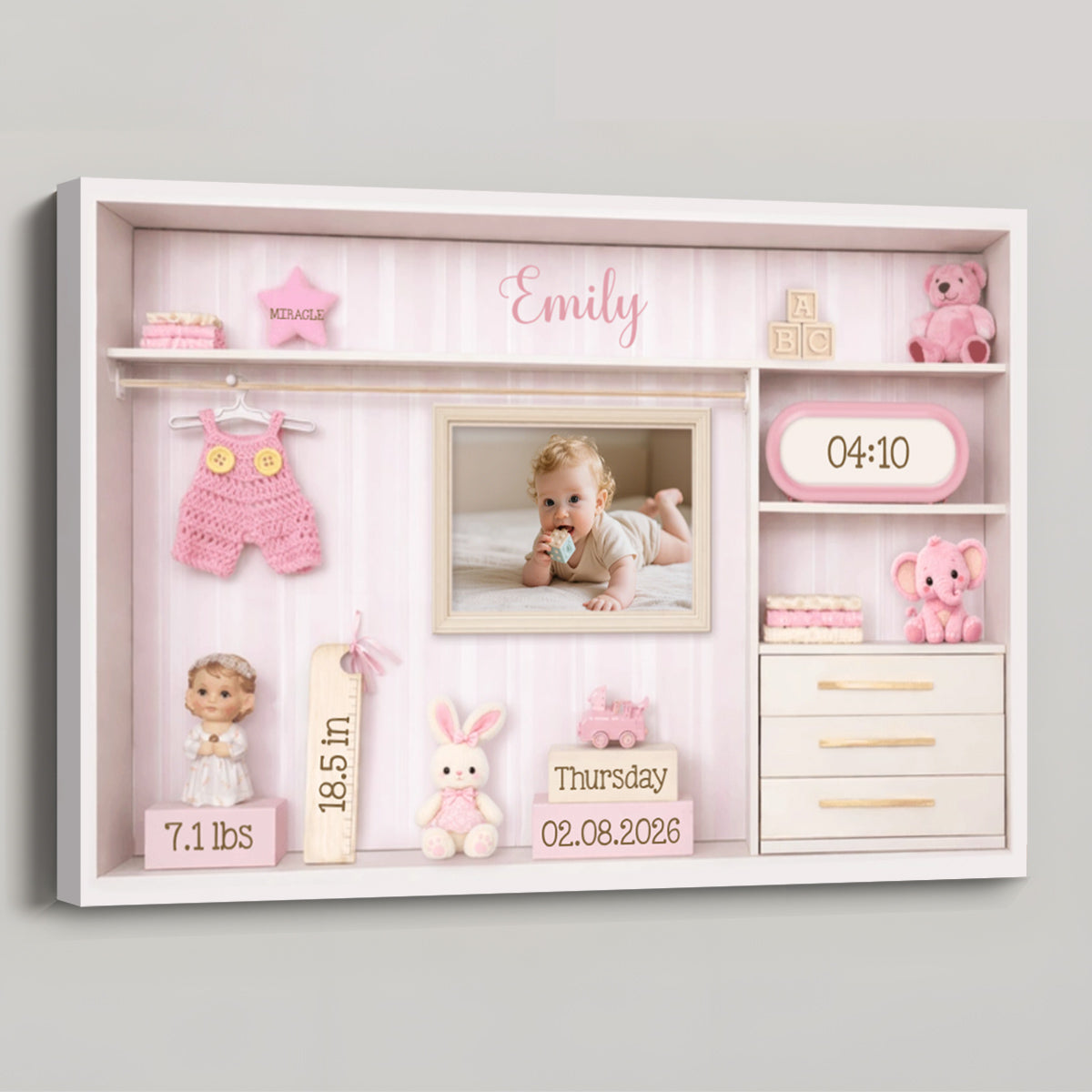 Baby Birth Announcement Photo Canvas / Poster - Personalized Custom Nursery Wall Art