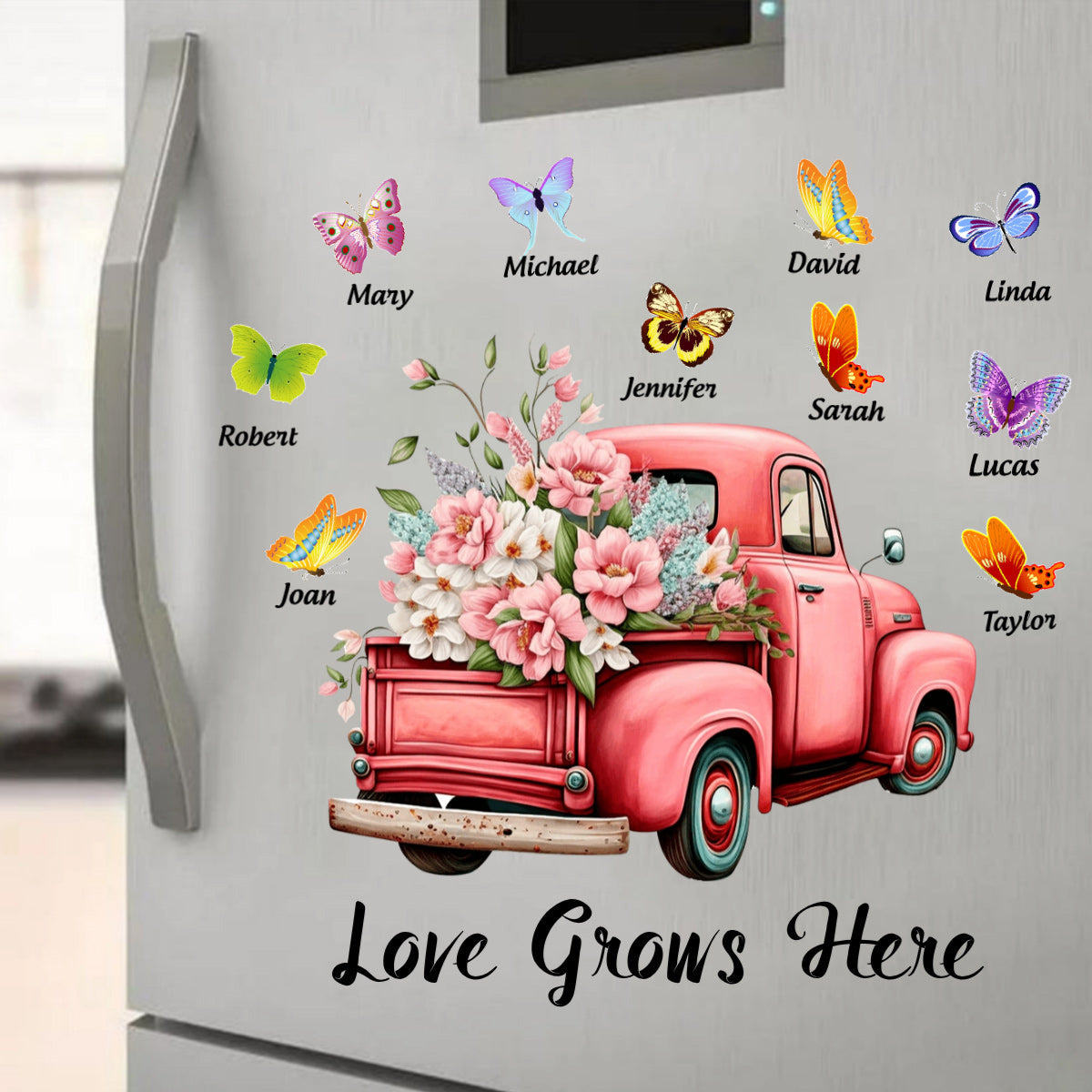 Custom Pink Floral Truck & Butterfly Sticker｜Thoughtful Personalized Gift for Grandma