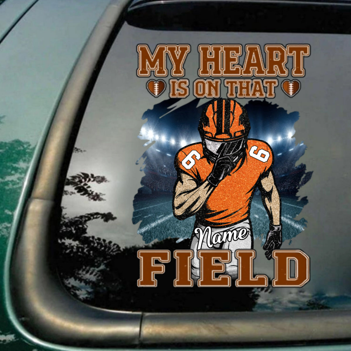 "My Heart Is On That Field" Personalized Football Decal - Custom Window Sticker Gift for Football Players