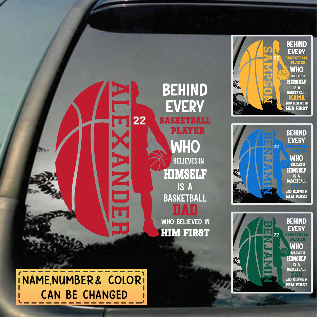 Customizable Basketball Family Car Decal - Personalized Sports Sticker Gift for Basketball Mom & Dad