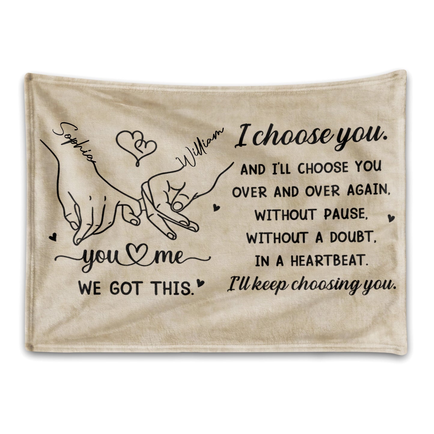 Custom Holding Hands Heart Blanket‑I Choose You Over and Over Gift for Loved Ones