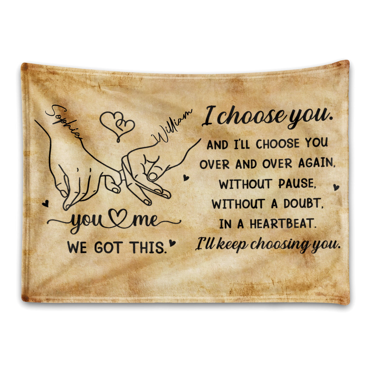 Custom Holding Hands Heart Blanket‑I Choose You Over and Over Gift for Loved Ones