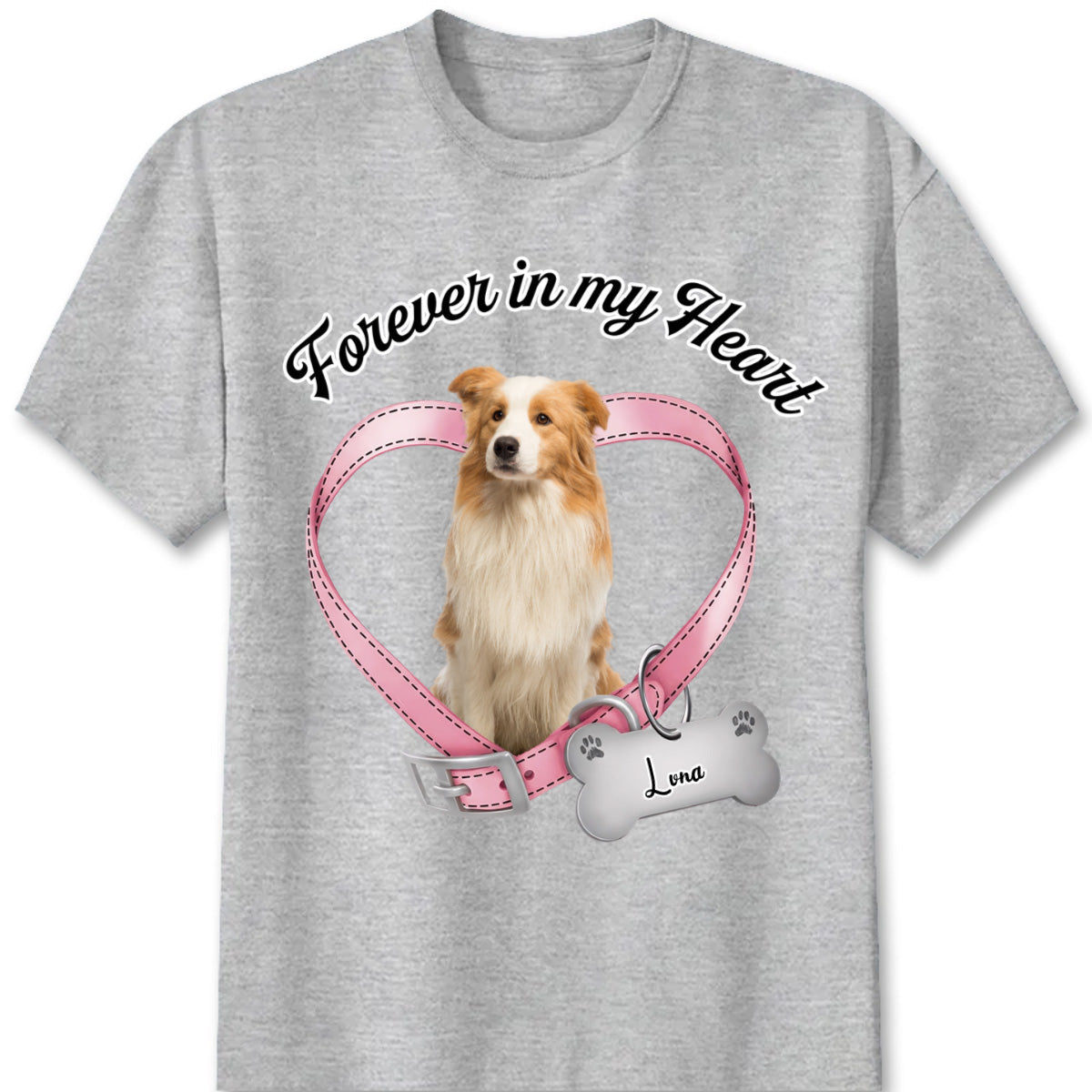 They Left Paw Prints on My Heart — "Forever in My Heart" Custom Pet Photo Memorial T-Shirt, a Loving Tribute to a Cherished Friend