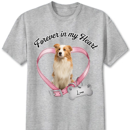They Left Paw Prints on My Heart — "Forever in My Heart" Custom Pet Photo Memorial T-Shirt, a Loving Tribute to a Cherished Friend