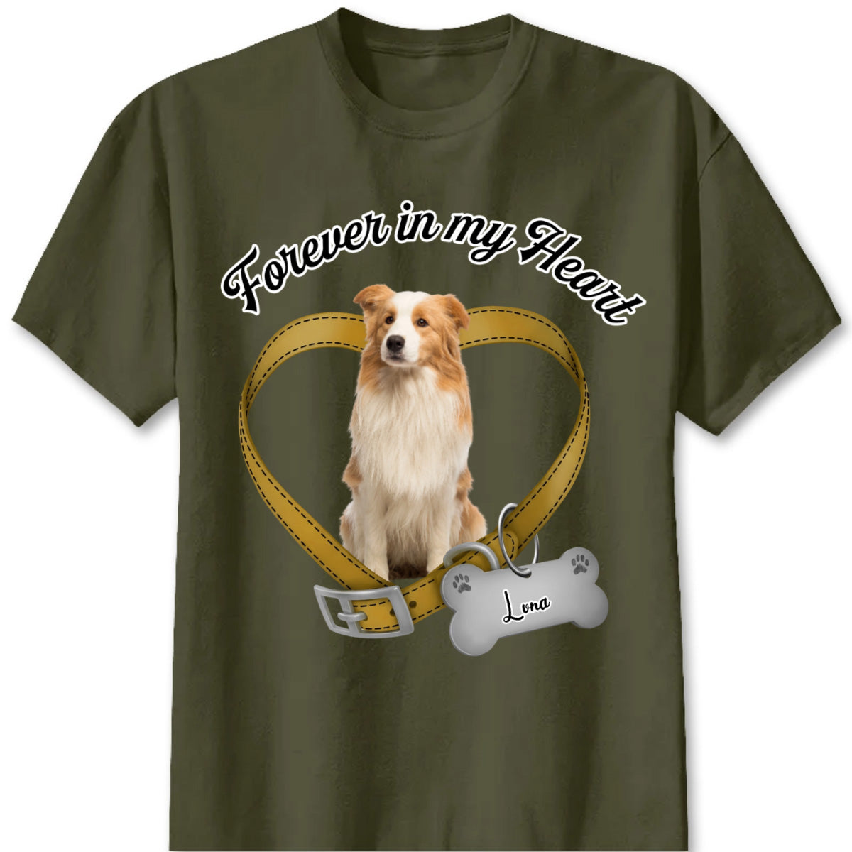 They Left Paw Prints on My Heart — "Forever in My Heart" Custom Pet Photo Memorial T-Shirt, a Loving Tribute to a Cherished Friend