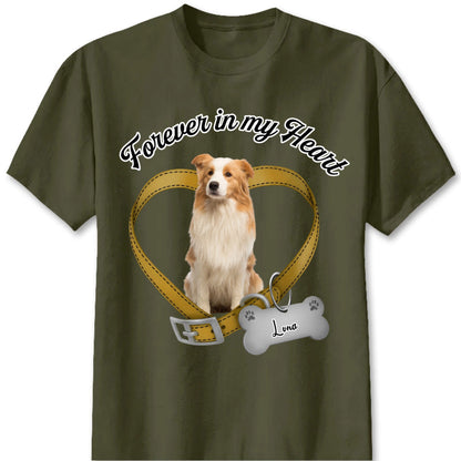 They Left Paw Prints on My Heart — "Forever in My Heart" Custom Pet Photo Memorial T-Shirt, a Loving Tribute to a Cherished Friend