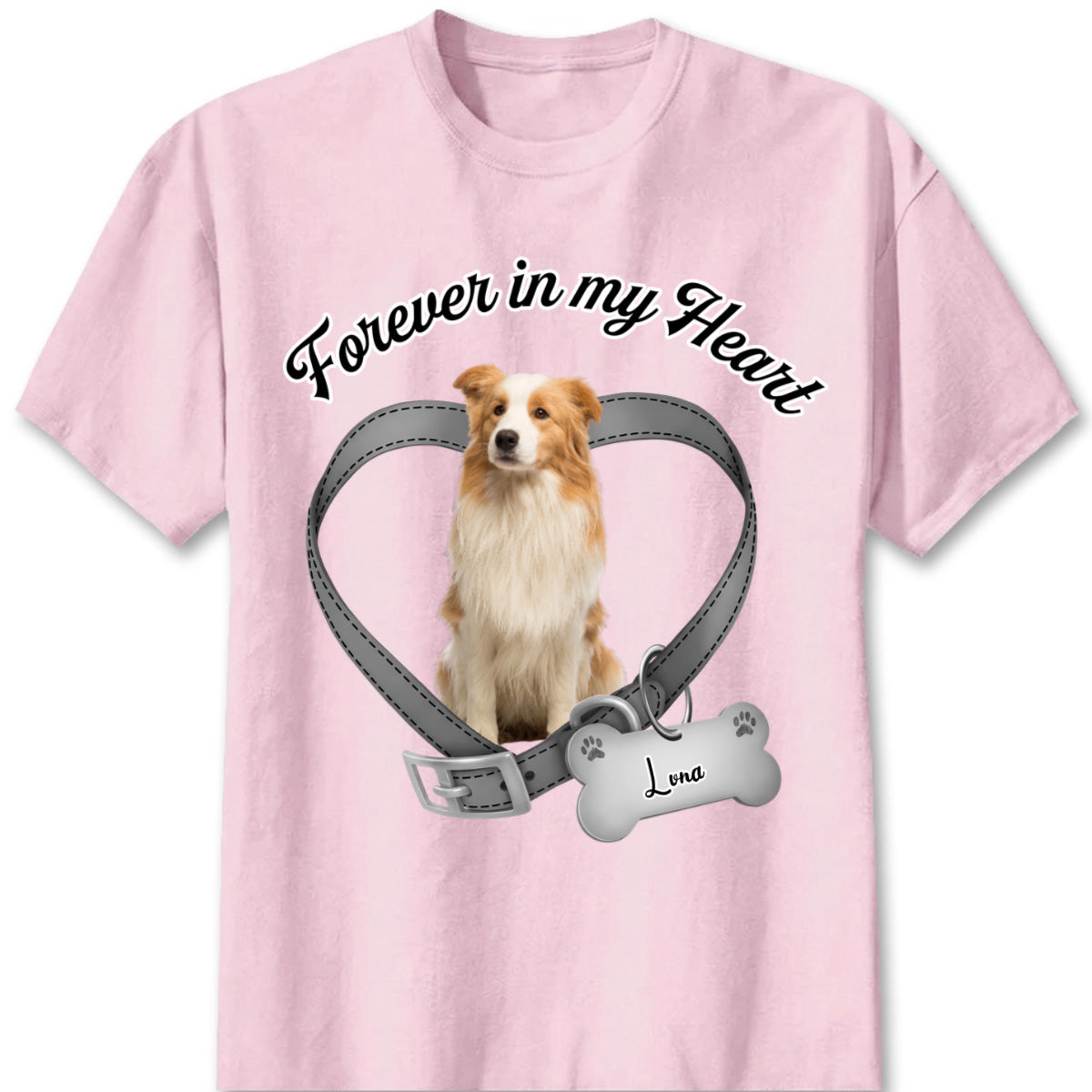 They Left Paw Prints on My Heart — "Forever in My Heart" Custom Pet Photo Memorial T-Shirt, a Loving Tribute to a Cherished Friend