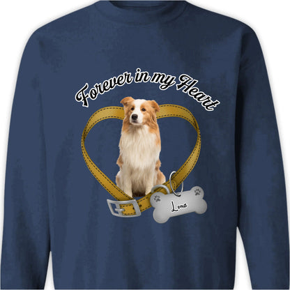 They Left Paw Prints on My Heart — "Forever in My Heart" Custom Pet Photo Memorial T-Shirt, a Loving Tribute to a Cherished Friend