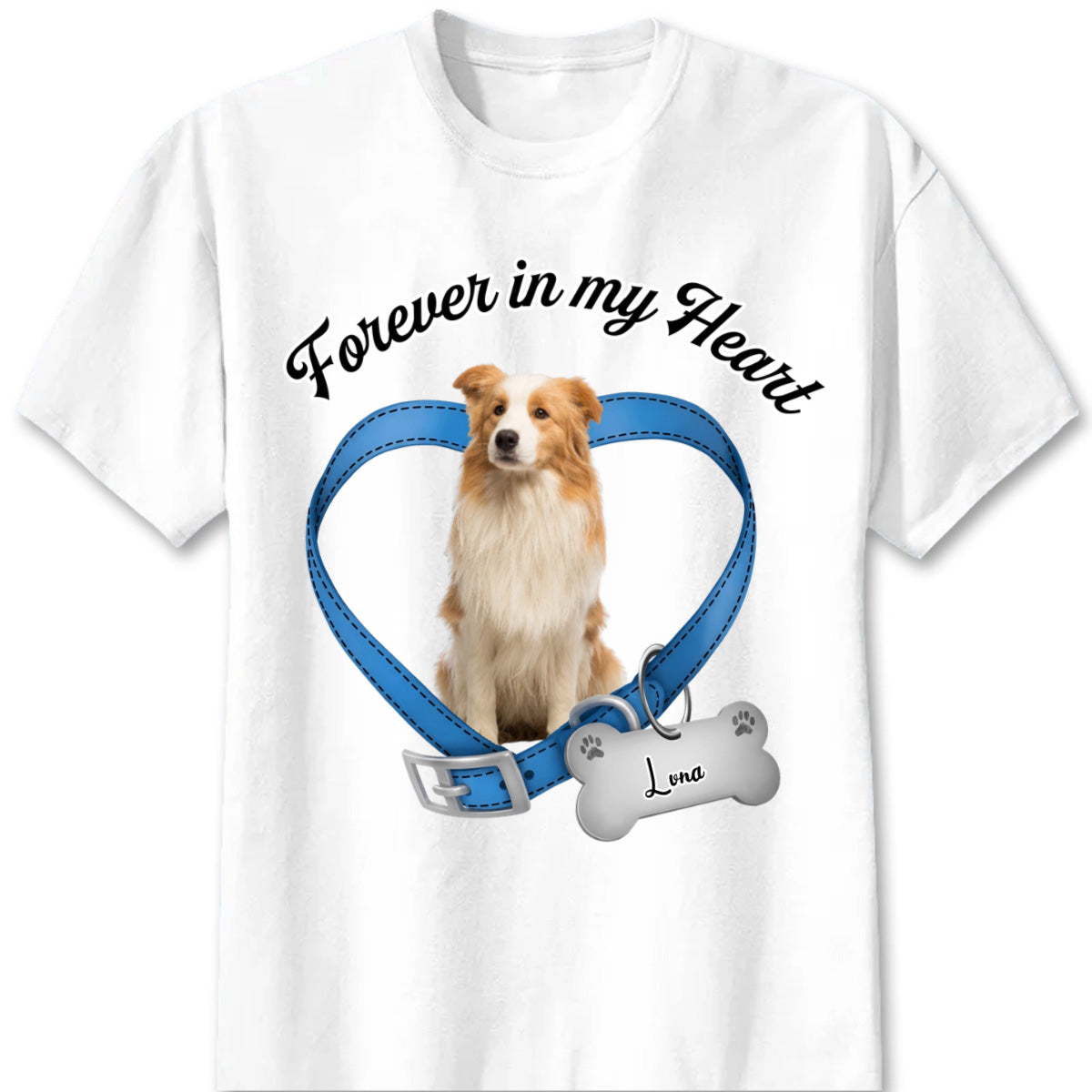 They Left Paw Prints on My Heart — "Forever in My Heart" Custom Pet Photo Memorial T-Shirt, a Loving Tribute to a Cherished Friend