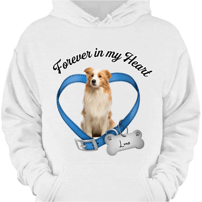 They Left Paw Prints on My Heart — "Forever in My Heart" Custom Pet Photo Memorial T-Shirt, a Loving Tribute to a Cherished Friend