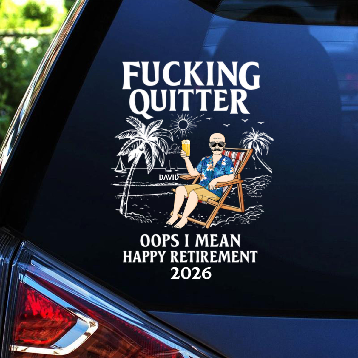 Goodbye Work, Hello Freedom – Personalized Funny Retirement Car Sticker, Custom Name & Year Decal