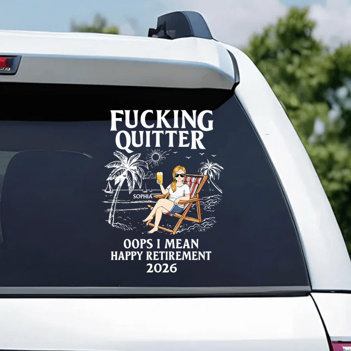 Goodbye Work, Hello Freedom – Personalized Funny Retirement Car Sticker, Custom Name & Year Decal