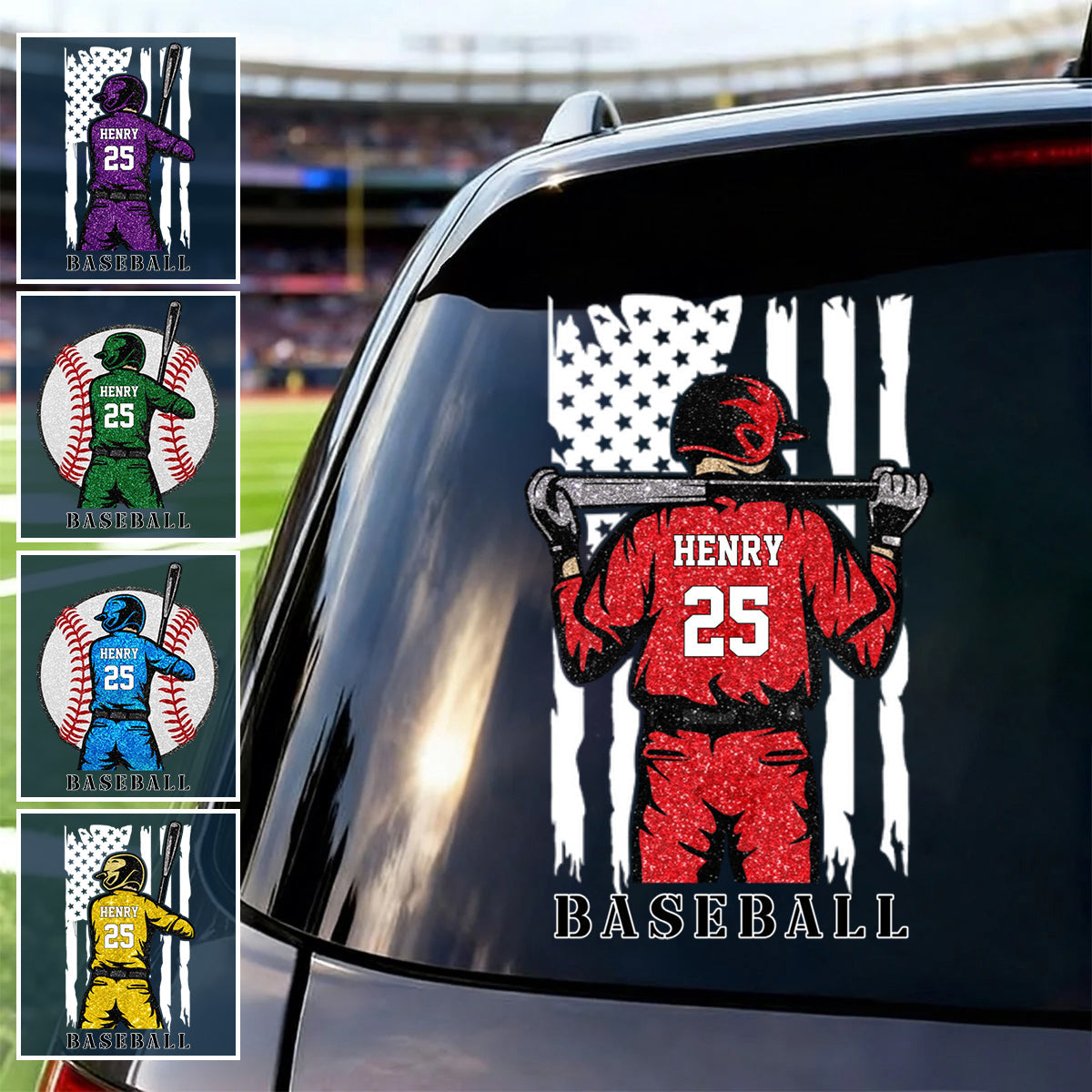 Personalized Baseball Player Car Window Decal - Custom Name and Jersey Number Sports Sticker Gift