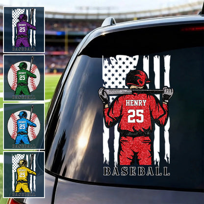 Personalized Baseball Player Car Window Decal - Custom Name and Jersey Number Sports Sticker Gift