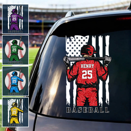 Personalized Baseball Player Car Window Decal - Custom Name and Jersey Number Sports Sticker Gift