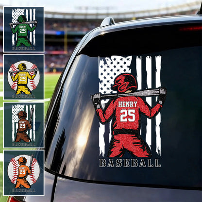 Personalized Baseball Player Car Window Decal - Custom Name and Jersey Number Sports Sticker Gift