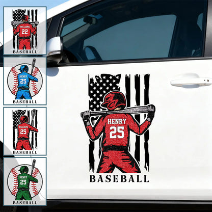 Personalized Baseball Player Car Window Decal - Custom Name and Jersey Number Sports Sticker Gift