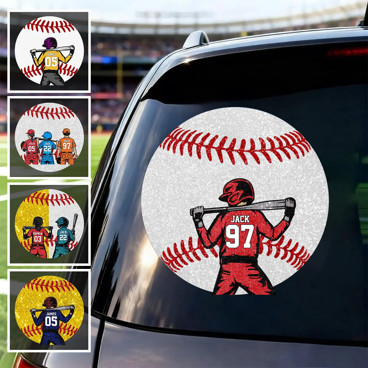 Personalized Baseball Car Decal - Custom Name and Jersey Number for Fans and Players