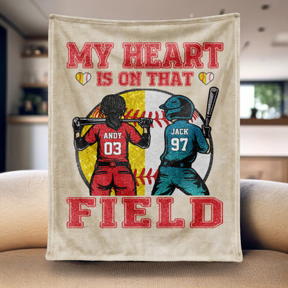 My Heart Is On That Field - Personalized Blanket For Baseball & Softball Family