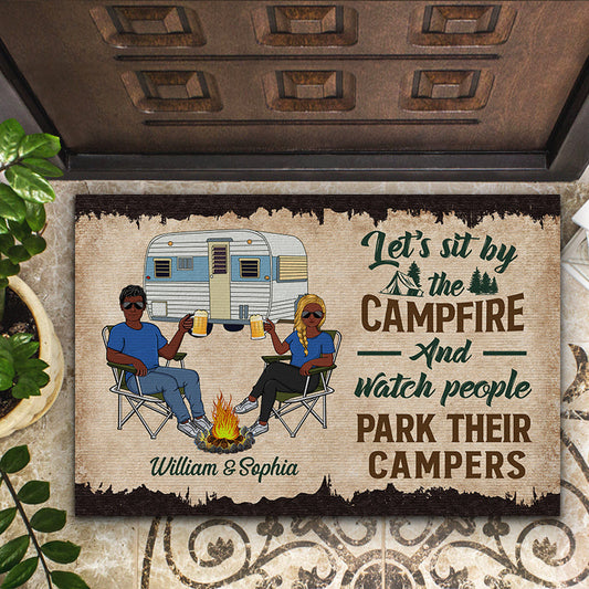 Every Campsite, Another Love Story – Personalized Camping Couple Doormat, Custom Names, Characters & Funny Camping Sayings Welcome Mat