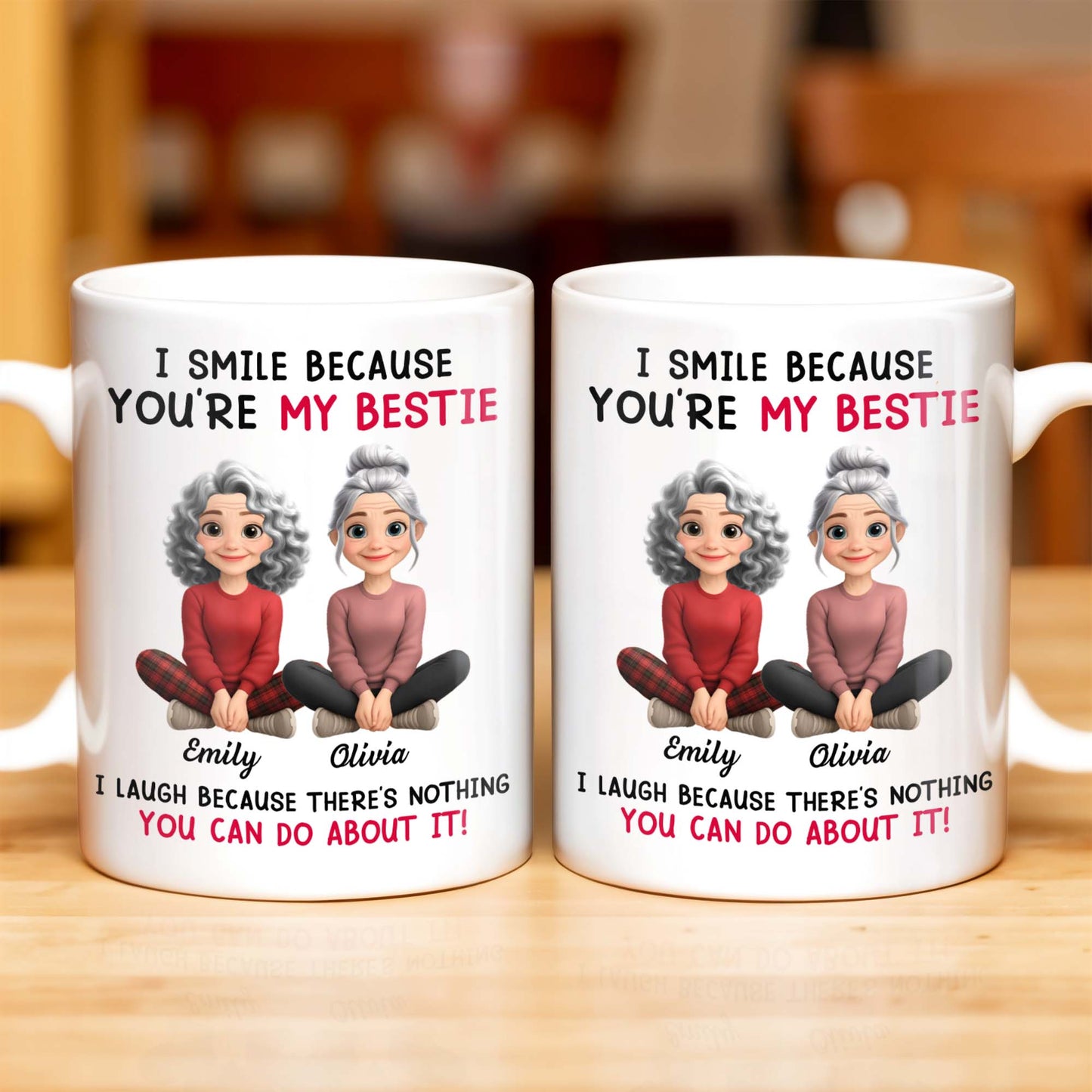 I Smile Because You're My Bestie, Two Girls Sitting - Personalized Custom Coffee Mug - BST387_MG