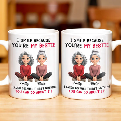 I Smile Because You're My Bestie, Two Girls Sitting - Personalized Custom Coffee Mug - BST387_MG