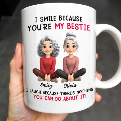 I Smile Because You're My Bestie, Two Girls Sitting - Personalized Custom Coffee Mug - BST387_MG
