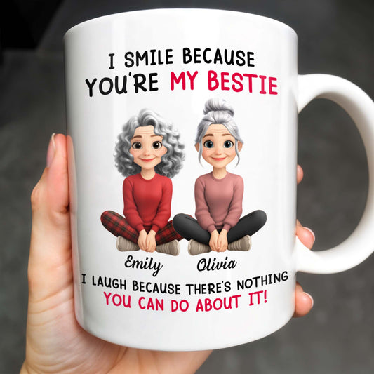 I Smile Because You're My Bestie, Two Girls Sitting - Personalized Custom Coffee Mug - BST387_MG