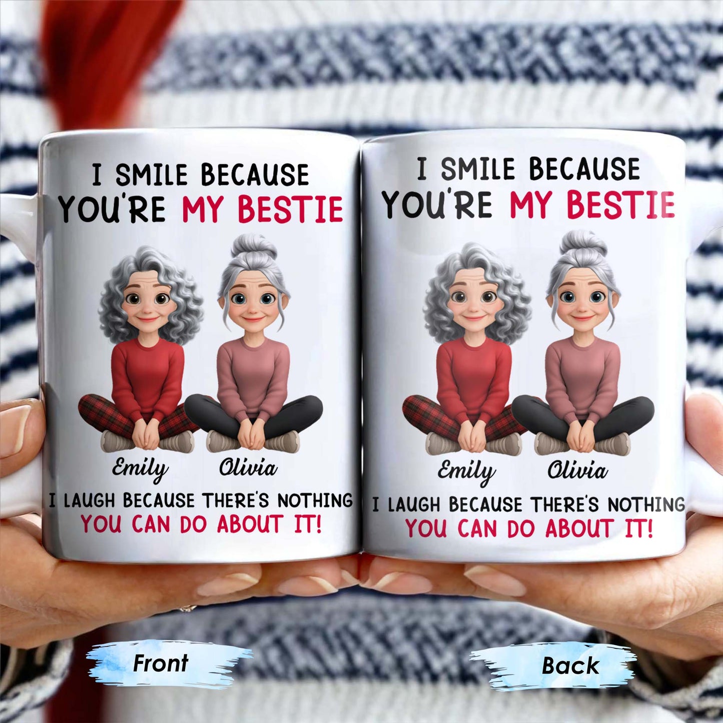I Smile Because You're My Bestie, Two Girls Sitting - Personalized Custom Coffee Mug - BST387_MG