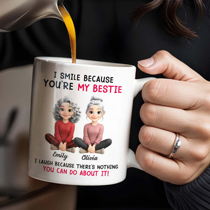 I Smile Because You're My Bestie, Two Girls Sitting - Personalized Custom Coffee Mug - BST387_MG