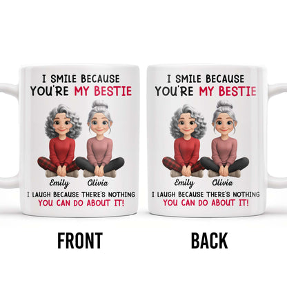 I Smile Because You're My Bestie, Two Girls Sitting - Personalized Custom Coffee Mug - BST387_MG