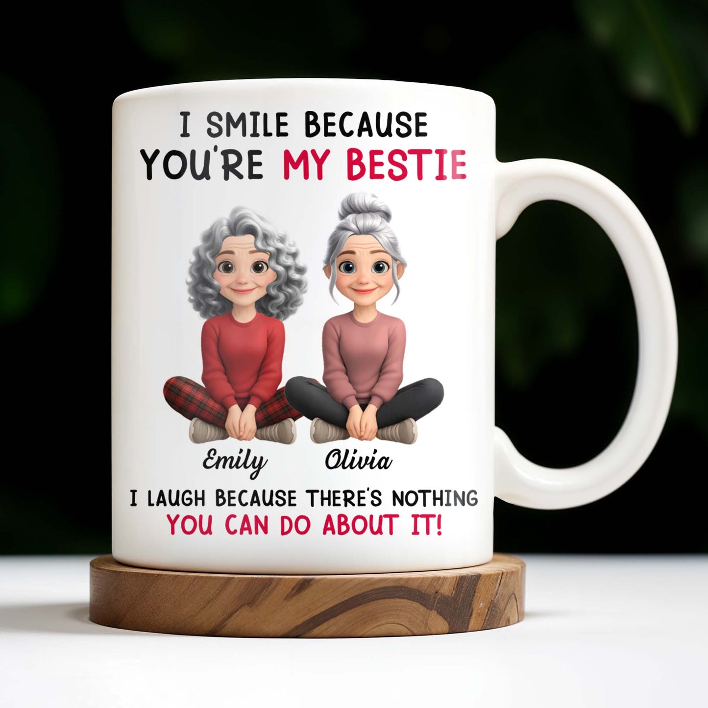 I Smile Because You're My Bestie, Two Girls Sitting - Personalized Custom Coffee Mug - BST387_MG
