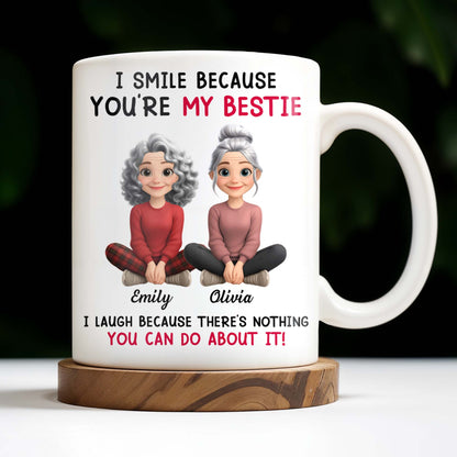 I Smile Because You're My Bestie, Two Girls Sitting - Personalized Custom Coffee Mug - BST387_MG